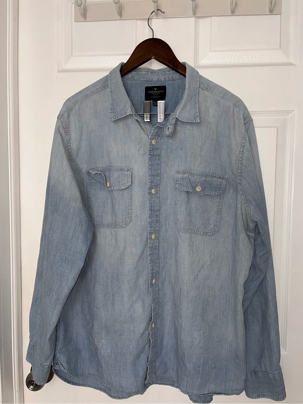 American Eagle Outfitters Light Blue Denim Button-Down Shirt